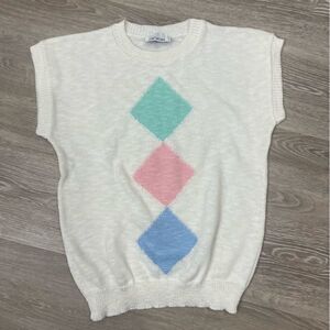 Vintage Devon Argyle Printed Knit Vest T-shirts Print Top Preppy School Outfit
